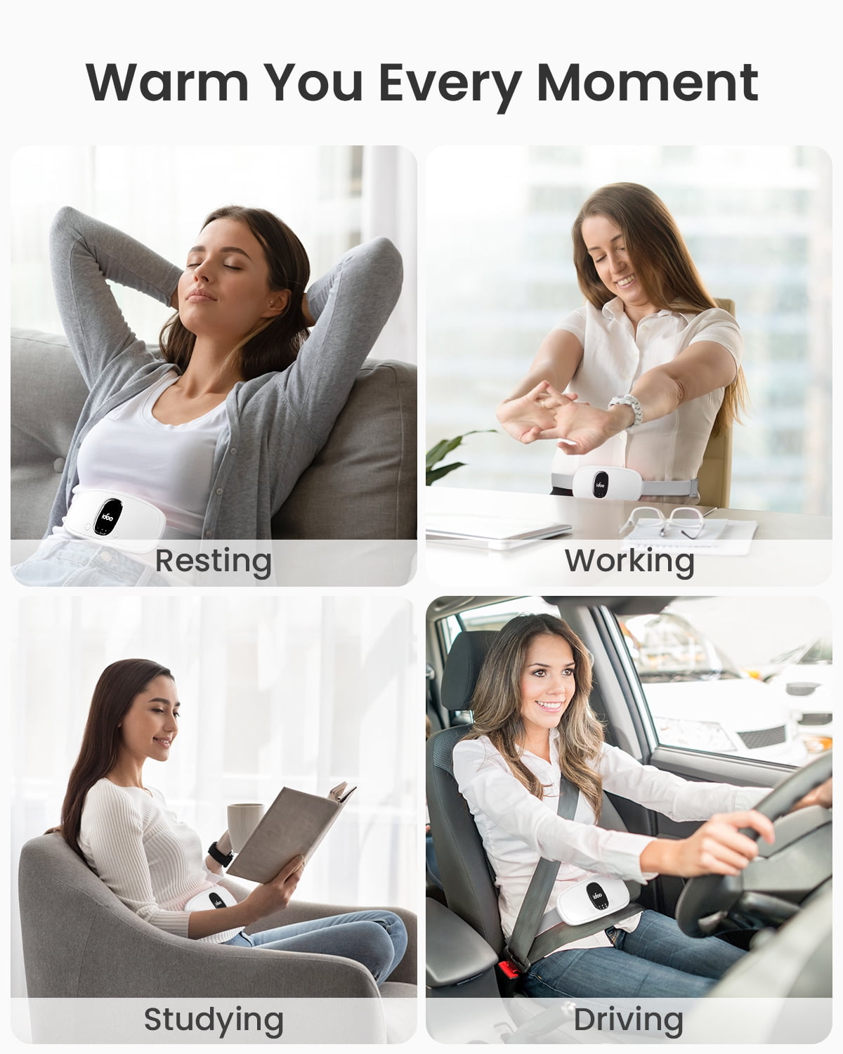 Cordless Electric Heating Pad for Cramps, 3 Heat Setting, 3 Massage Modes, FSA HSA Eligible, White