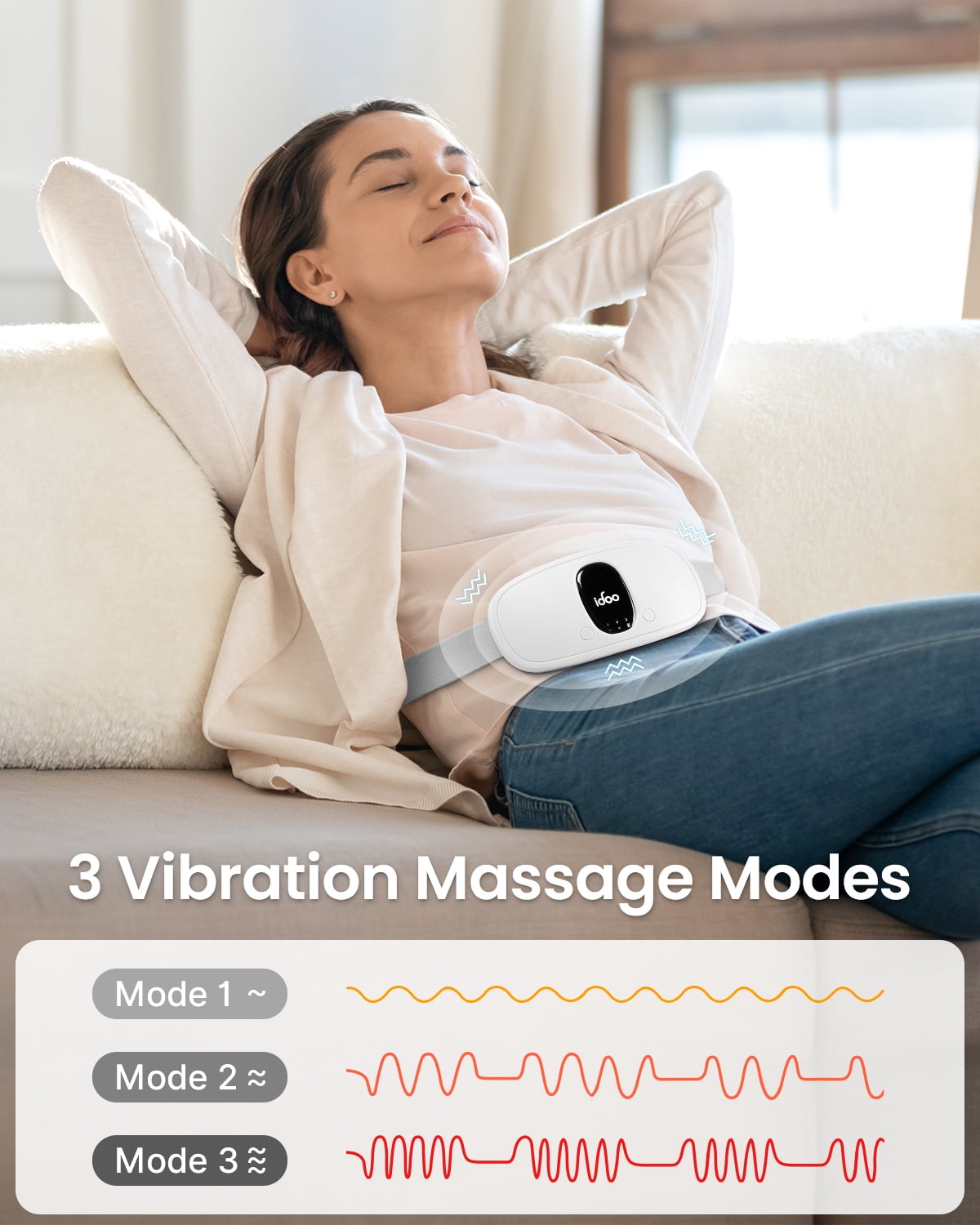 Cordless Electric Heating Pad for Cramps, 3 Heat Setting, 3 Massage Modes, FSA HSA Eligible, White