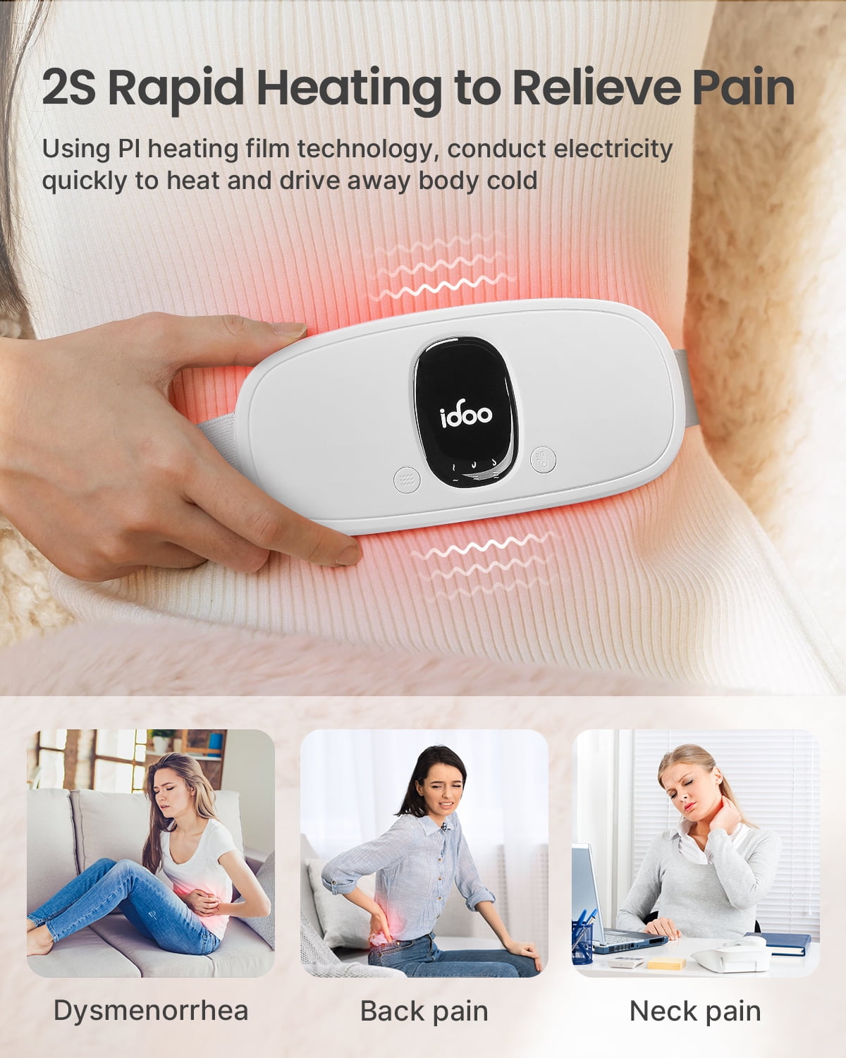 Cordless Electric Heating Pad for Cramps, 3 Heat Setting, 3 Massage Modes, FSA HSA Eligible, White